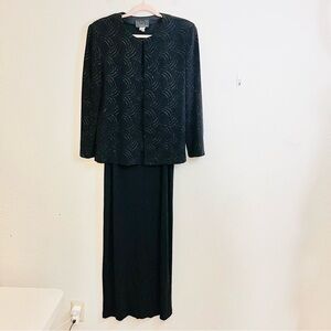 Alex Evenings 2-Piece Glitter Embellished Jacket Dress Women Size 16 Black